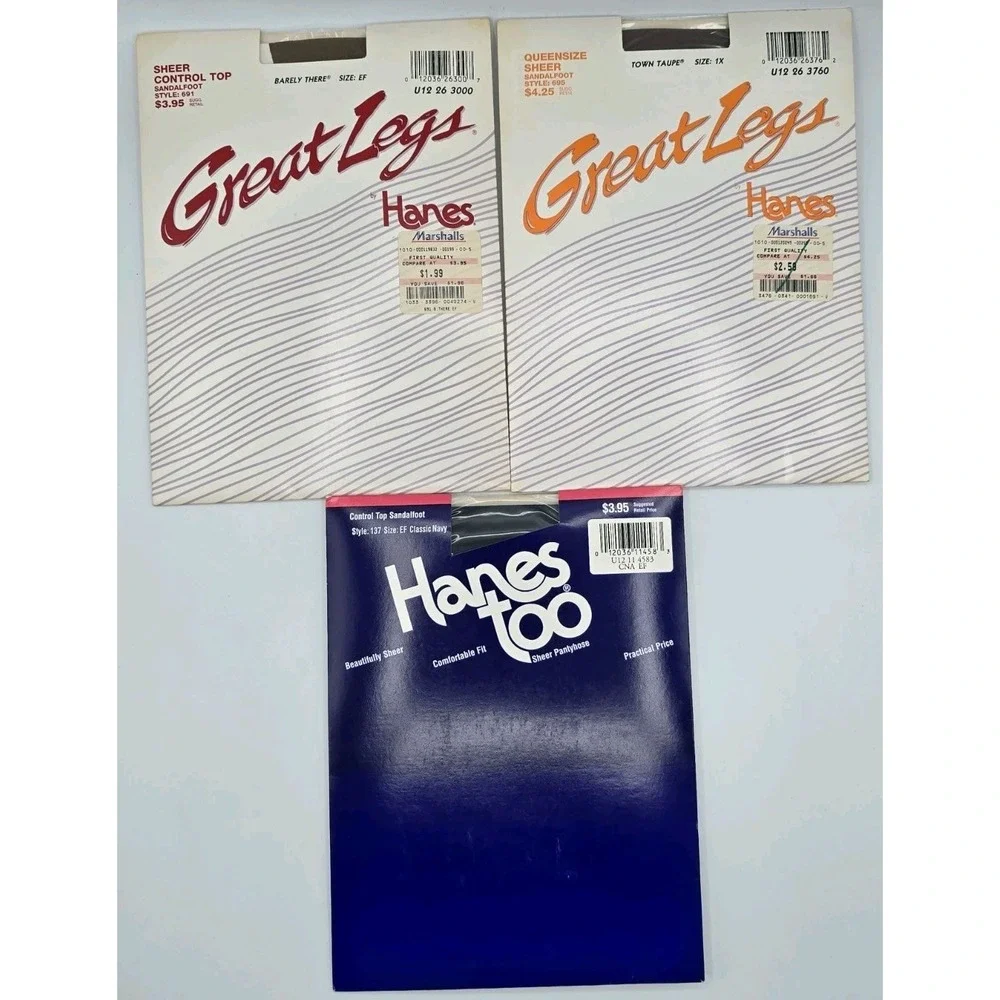 3 Lot Hanes Too Great Legs Sheer Control Top Sandalfoot Pantyhose‎ Size EF & 1X